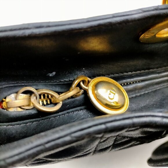 Christian Dior Lady Hand Bag Black Leather